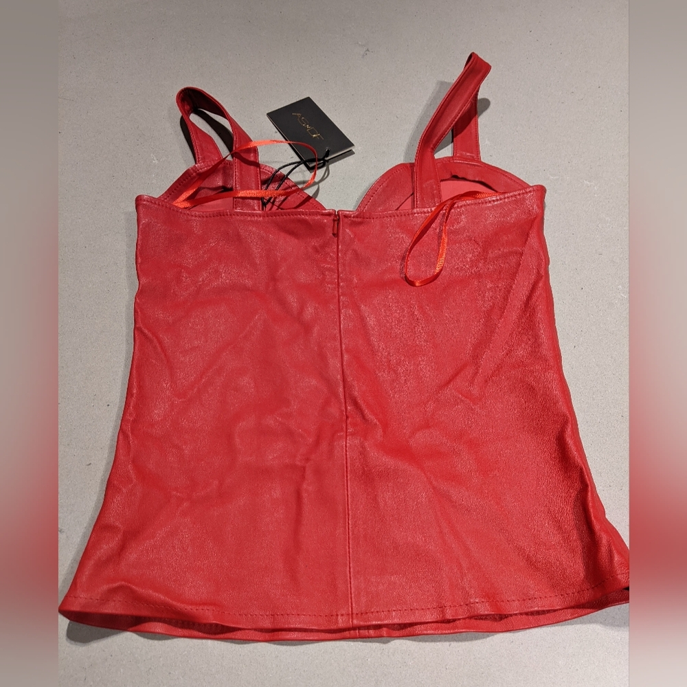 NWT RARE! AS by DF - Rouge Stretch Leather Bustier Top Corset | Coco Red | Small - Picture 16 of 16